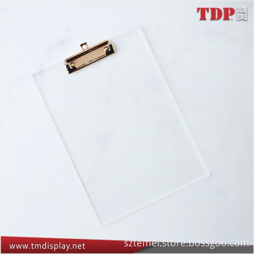 Factory Directly Custom Clear Restaurant Acrylic Menu Gold Clip Board